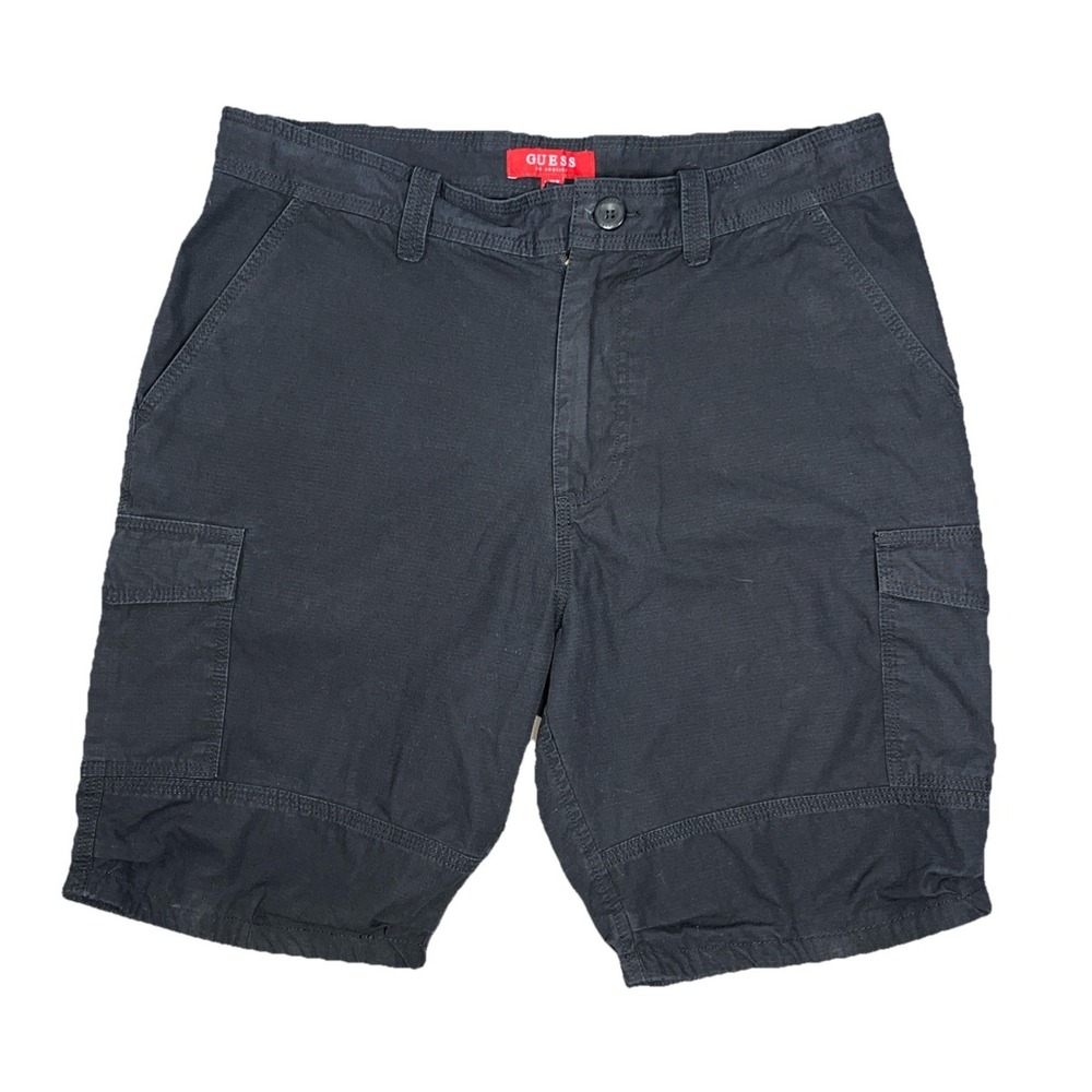 GUESS Mens Cargo Shorts Black Size 32 Casual Summer Cotton Multi-Pocket Utility